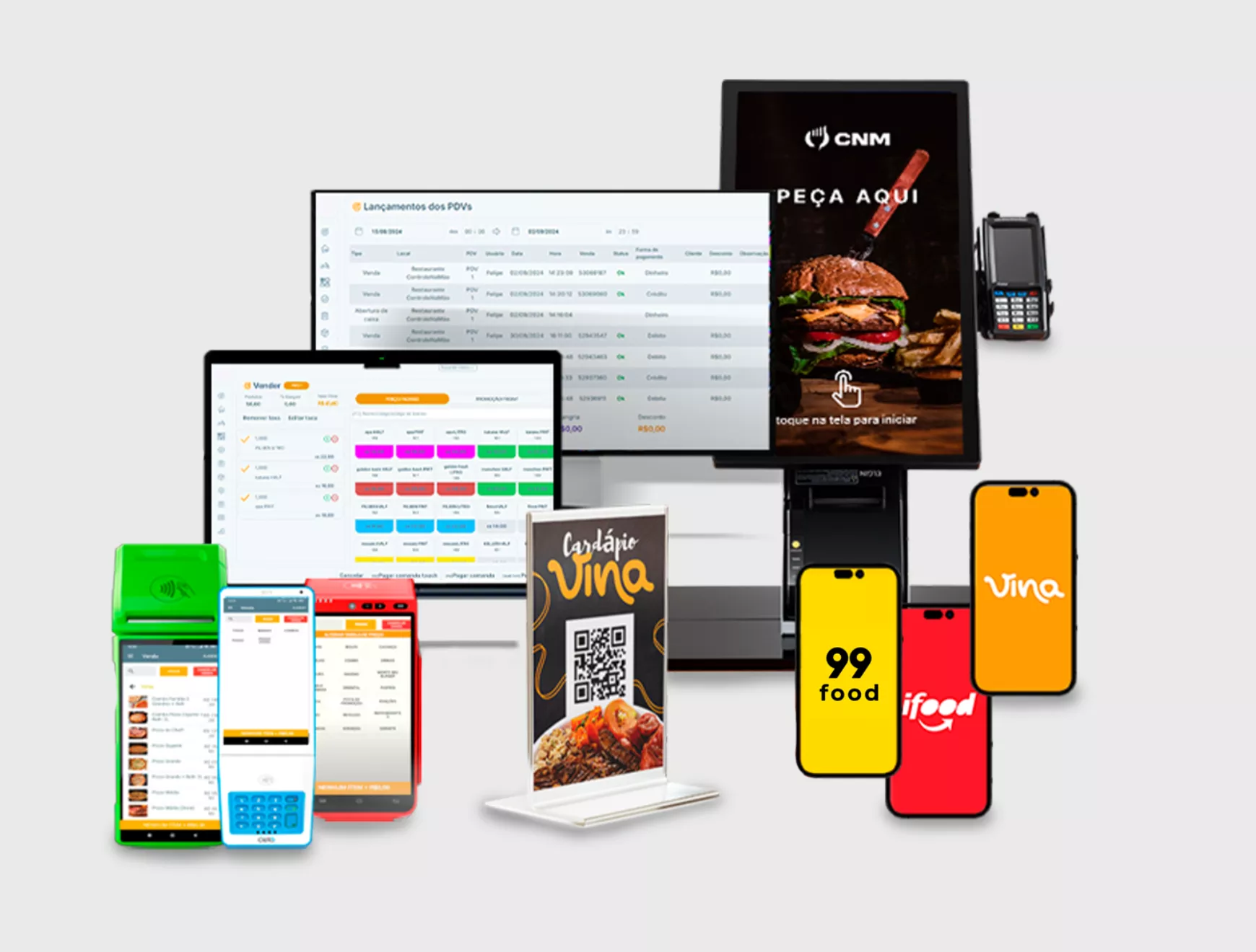 Comanda eletrônica funcionando em celular, tablet e computador no ControleNaMão