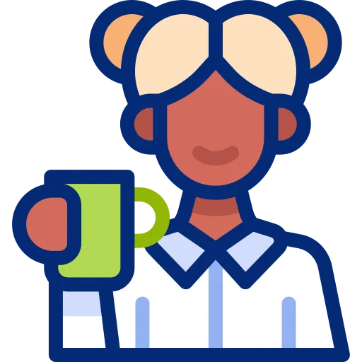 Ilustração de uma pessoa segurando uma caneca de café com uniforme de trabalho, simbolizando o atendimento acolhedor e personalizado que um sistema para cafeterias ajuda a proporcionar.